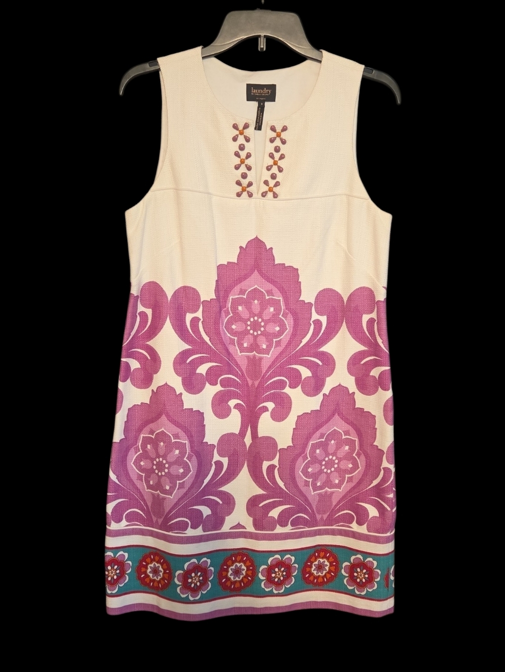 Laundry By Shelli Segal White Sleeveless Shift Dress With Pink Medallions Size 8 - Picture 2 of 5